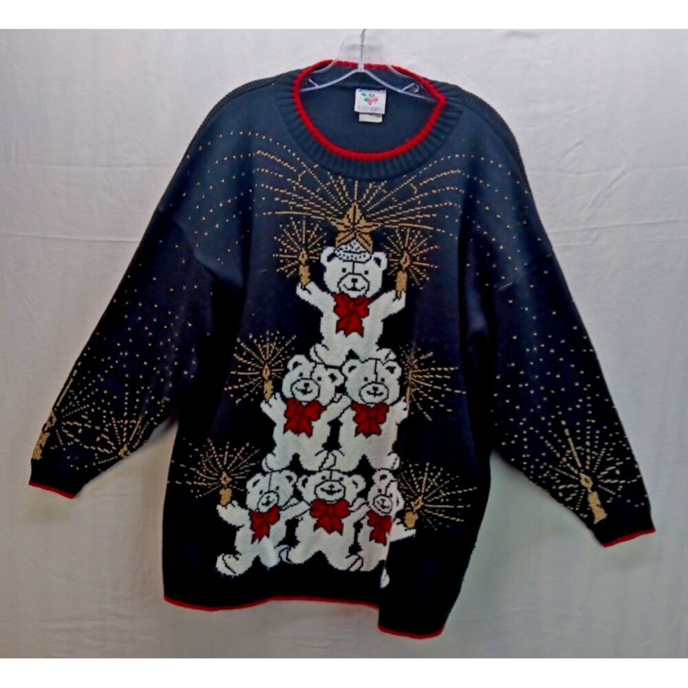 Vintage Nutcracker Brand Christmas Sweater Size 18M Teddy Bears made in USA